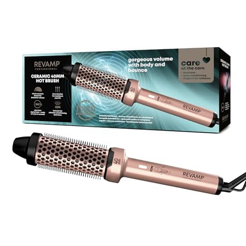 Image of REVAMP Ceramic Hot Brush Styler - 40 mm Round Barrel Hair Curling Brush, Ionic Technology, Progloss Oils for Volumising Body, Bounce, Waves, and Curl - Fast Heat, Snag Free Styling