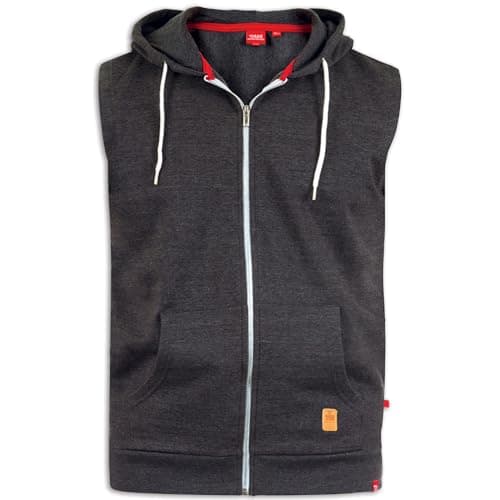 Image of D555 Duke Mens Kingsize Sleeveless Hoodie Full Zip Drawstring Pockets Plain Charcoal Grey 6XL (Blake)