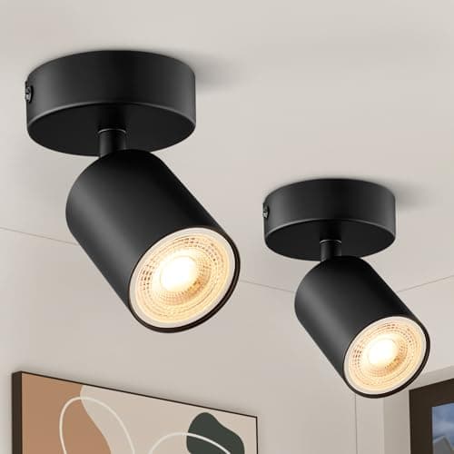 Image of Spotlights Ceiling Lights 2 Pack, 1 Spot Ceiling Light Matt Black Rotatable Round, GU10 LED Spotlight Modern Metal, Ceiling Spotlight Fitting with GU10 Base for Hallway, Bulb not Included