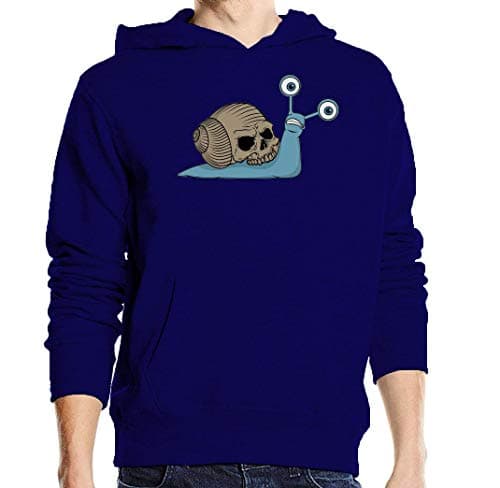 Image of Snail Skull Spooky Skeleton Head Graphic Unisex Pullover Hooded Sweater Large Blue
