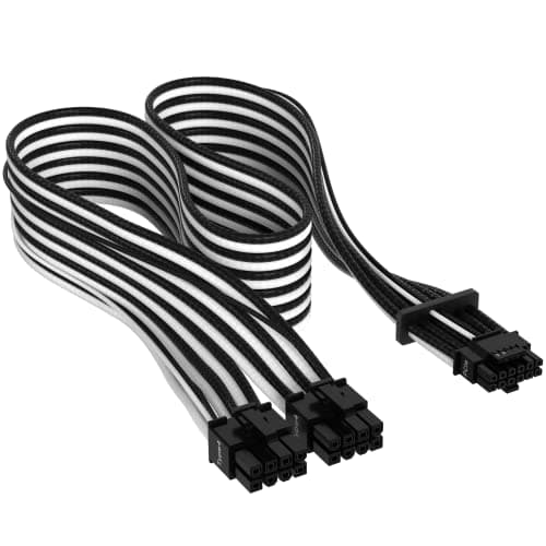 Image of Corsair Premium 600W PCIe 5.0 / Gen 5 12VHPWR PSU Cable - Fits Type-4 PSUs via Dual 8-pin PCIe - 12+4pin Connector - Mesh Paracord Sleeving - Black/White