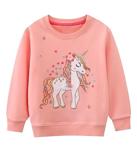 Image of Little Hand Toddler Girls Unicorn Jumpers Cotton Long Sleeve Girls Casual Sweatshirt Top Kids Outfit Children Pullover Age 6-7 Year