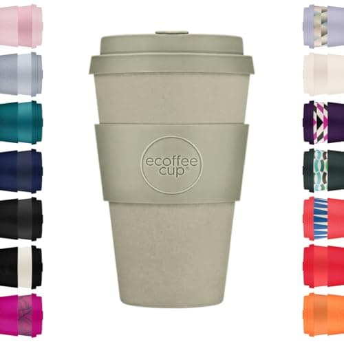 Image of Ecoffee Cup 14oz 400ml Reusable Eco-Friendly 100% Plant Based Coffee Cup with Silicone Lid & Sleeve - Melamine Free & Biodegradable Dishwasher/Microwave Safe Travel Mug, Molto Grigio