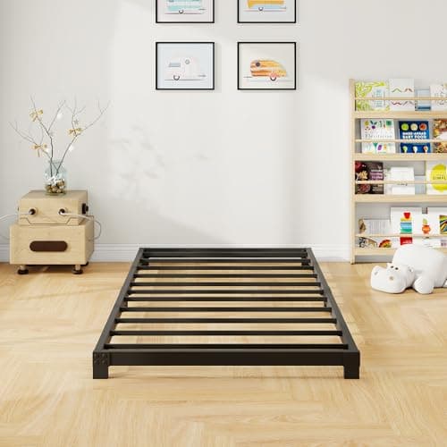 Image of VERFARM 8cm Low 3ft Single Bed frame, Metal Bed 90x190 cm, Single Size Heavy Duty Metal Platform Bed Frame with Steel Slat Support, No Box Spring Needed,Easy Assembly, Noise Free, Black