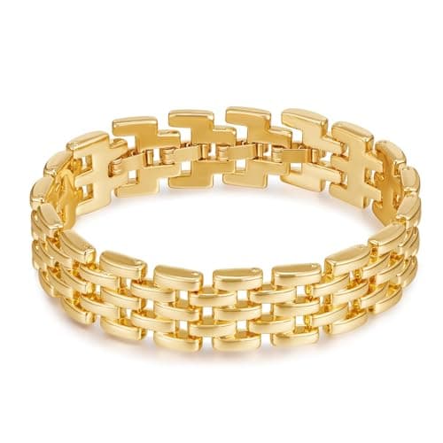 Image of TOVABA Gold Link Bracelet for Women, Hypoallergenic Chunky Chain Design, Non-Tarnish Statement Wrist Jewellery for Daily Wear, Adjustable Modern Gift Accessory