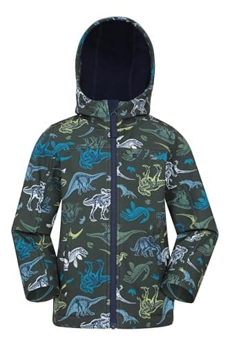 Image of Mountain Warehouse Exodus Kids Softshell Jacket - Breathable, Water Resistant, Fleece Lined, Wind Resistant Coat, Boys & Girls - For Spring Summer & Outdoors Dark Green (05) Kids Size 5-6 Years