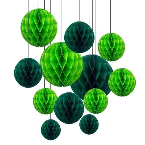 Image of ZYOOO 12pcs Green Honeycomb Ball Decorations Hanging Tissue Paper,2 Color of 10 Inch,6 Inch