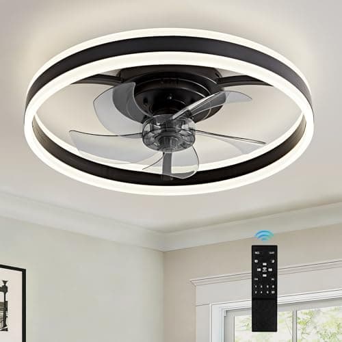 Image of HARPER LIVING 50cm Ceiling Fan with Lights & Remote, 55W 4400LM Dimmable LED 3 Colours Ceiling Fans Light Up and Down, 6 Speeds & Timer Quiet Modern Fan Lamp for Bedroom Living Room Kitchen (Black)