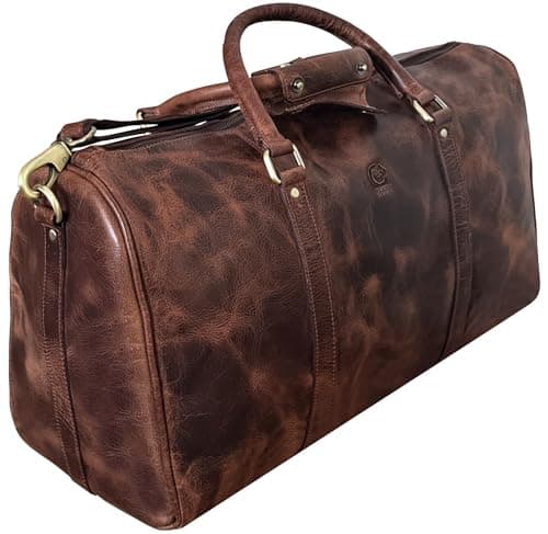 Image of Leather Holdall Bags for Men - Travel Overnight Duffle Bag - Weekend Carry On Suitcase - Underseat Flight Cabin Duffel Bag