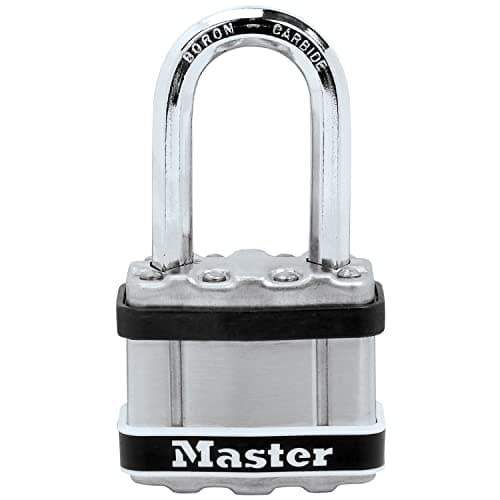 Image of MASTER LOCK Heavy Duty Padlock, Security Level 9/10,Marine Environment, Laminated Steel, Stainless Steel Body Cover, Medium Shackle