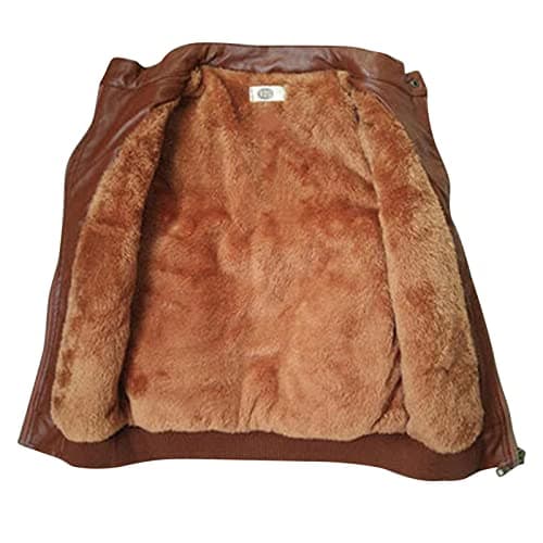 Image of TYUSGH Baby Boys Leather Jacket Toddler Kids Little Boys Long Sleeve Thick Fleece Lined Faux Leather Zipper Jacket Spring Autumn Lightweight PU Coat for Boys Fashion Clothes Brown