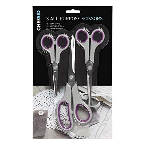 Image of Chef Aid Scissors, Set of 3 Stainless Steel Bladed Scissors, Soft Grip, Versatile Set to be Used in and Around The Household, Office, School, College, University, Workplace, Grey Handle