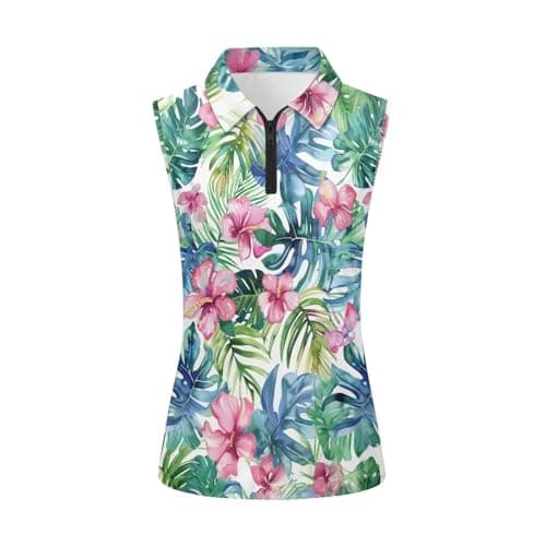 Image of YEXIATODO Golf Sleeveless Tops for Women Racerback Summer Clothing Athletic Polo Golf Outfits Tennis Tank Top,XS-2XL, Tropical Floral, L