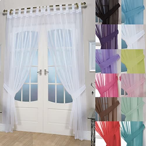 Image of John Aird Pair Of Woven Voile Tab Top Curtain Panels. Tiebacks Included (White, 58" Wide x 54" Drop)