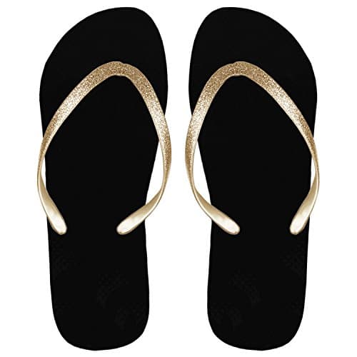 Image of SUGAR ISLAND® Unisex Ladies Girls Mens Summer Beach FLIP Flop Pool SHOES-GLITTERGOLD-BLACK-5/6