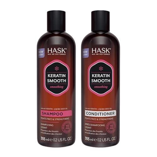 Image of HASK Keratin Smoothing Shampoo + Conditioner Set for All Hair Types, Color Safe, Gluten-Free, Sulfate-Free, Paraben-Free, Cruelty-Free - 1 Shampoo and 1 Conditioner