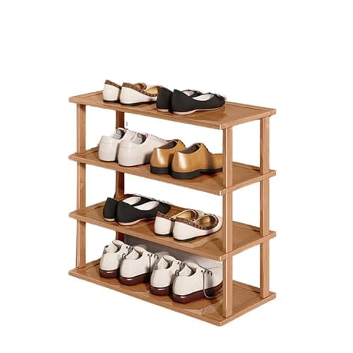 Image of Bamboo Shoe Rack for Entryway, Narrow 4-Tier Free Standing nizer, Multi-Level Storage Shelf for Apartment, Hallway, or Student Room (47cm)