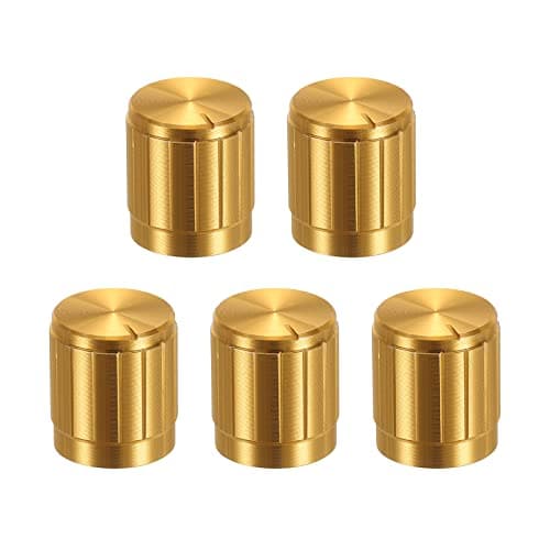 Image of sourcing map Potentiometer Control Knob ABS Guitar Knob for 6mm D Type Shaft Electric Guitar Power Amplifiers Stereos,Bass 180 Degrees Aluminum Plastic Knob Gold 5PCS