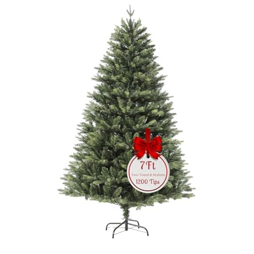 Image of EVRE Brunswick Spruce Artificial Christmas Tree Hinged Branch Tips & Strong Foldable Metal Stand for Indoor Xmas Festive Home Decor (7ft)