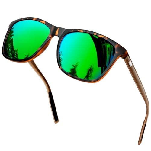 Image of KANASTAL Green Mirrored Sunglasses Mens Polarised Womens Ladies Tortoise Square Stylish Vintage Retro Classic Fashion Travel Outdoor UV400 - Leopard Frame Green Lens