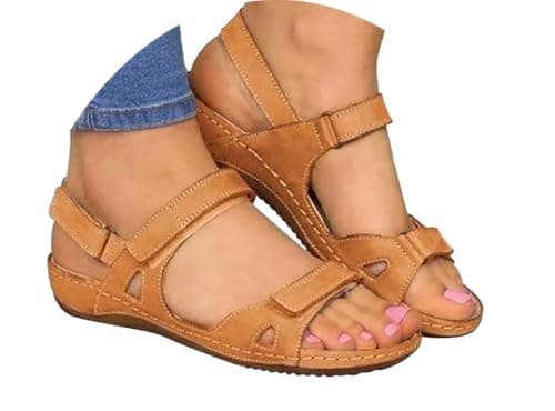 Image of Hotter Sandals for Women, Sandals for Women Shoes Womens Orthopedic Women's Sandals & Slides Arch Support Summer Slip on Ladies Wedge Wide Fit Walking Platform Beach Sliders Yellow 3.5