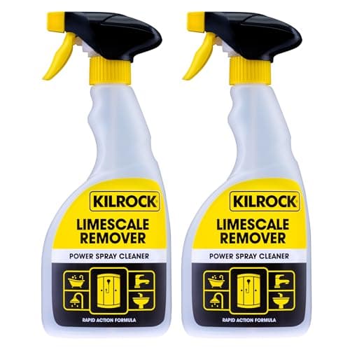 Image of Kilrock Limescale Remover Power Spray Cleaner 2 x 500ml - Rapid Action Formula - 100% Limescale Removal, Destroys Hard Water Stains - Perfect for Bathrooms, Sinks, Shower Screens, Toilets, Baths.