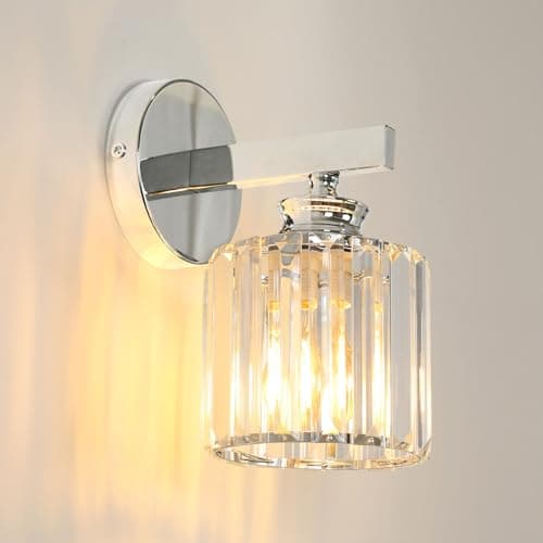 Image of Pheashine Modern Crystal Wall Light Sconce, E27 Elegant Silver Round Wall Lamp for Bedroom, Living Room, Hallway