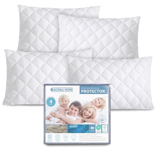 Image of ACRALI HOME Quilted Pillow Protectors 4 Pack Zipped - 50x75 cm Microfiber Pillowcase Protectors Hypoallergenic Zipped Pillow Protectors, Soft Breathable Luxurious Pillow Cover for Comfy Sleep