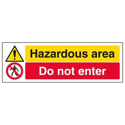 Image of V Safety Hazardous Area, Do Not Enter Warning Sign - 300mm x 100mm - 2mm Rigid Plastic