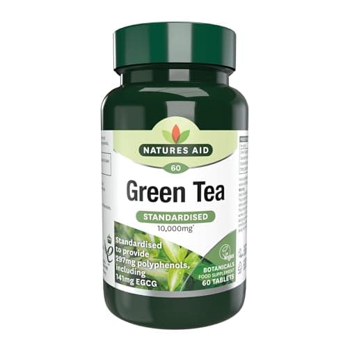 Image of Natures Aid Green Tea 10,000mg – High Strength Natural Supplement – Supports Energy, Metabolism & Weight Management – Antioxidant – Vegan, Gluten Free, Non-GMO – 60 Tablets
