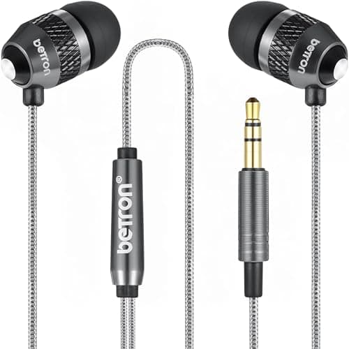 Image of Betron B25 Earphones, Noise Isolating In-Ear Wired Headphones with Strong Bass, Tangle-Free Cord, Lightweight, Carry Case and Soft Earbud Tips, Black