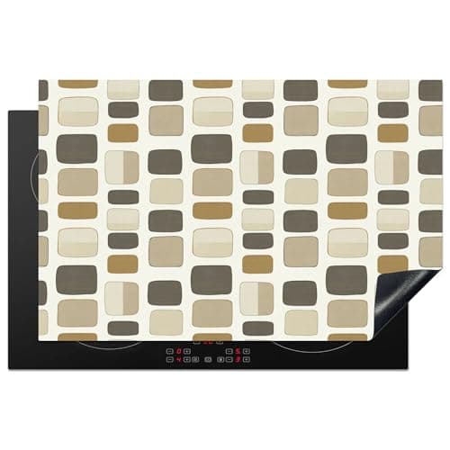Image of KitchenYeah© Induction Hob Protector Mat 20.5"x31.5" / 80.2x52.2 cm Stove Cap Top Cover Kitchen Cooker Covers for Electric Hobs Vinyl Blocks - Vintage - Gray