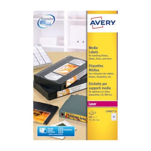 Image of Avery L7665-25 Printable, Customisable Data Cartridge/Data Storage Labels, 24 Labels Per A4 Sheet, White