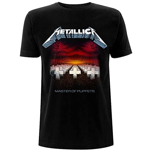 Image of Metallica Men's Master of Puppets Tracks_Men_Bl_Ts: M Regular Fit Crew Neck Short Sleeve T - Shirt, Black (Black Black), Medium (Manufacturer Size: Medium)