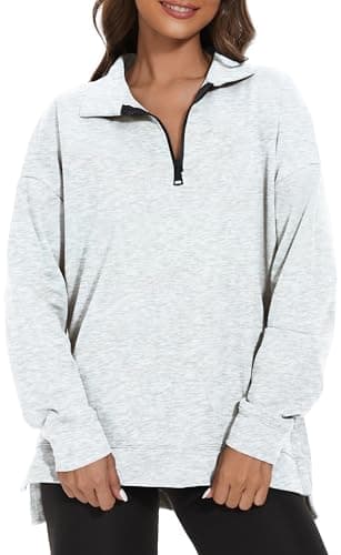 Image of APEIYU Half Zip Pullover Womens Sweatshirts Long Sleeve Tops for Ladies Sweatshirts Lapel Zipper Casual Pullover Tops Knit Shirts Ash XXL