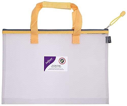 Image of Snopake A3 High Capacity EVA Mesh Project/Book Bag [Pack of 1] Heavy Duty Bag with Soft Grip Carry Handle [Clear/Yellow] 15877