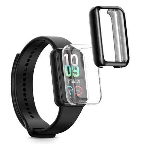 Image of kwmobile 2x Cover with Screen Protector for Amazfit Band 7 Case - TPU Silicone Fitness Tracker Cover Set - Transparent/Black