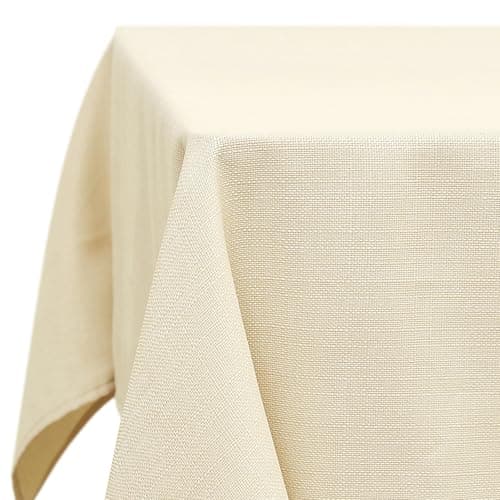 Image of Homaxy Faux Linen Water Resistant Table Cloth, 140x200 cm Rectangle Wipeable Tablecloths for Kitchen Dinning Garden Party Decorations, Beige