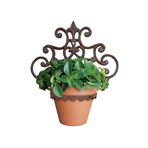 Image of HOMESCAPES Cast Iron Wall Mounted Hanging Basket Plant Pot Holder Decorative Flower Pot Holder for Garden Walls and Fences