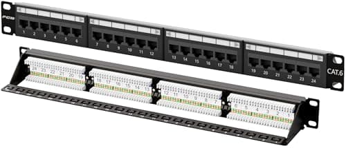 Image of FGB 24-Port Cat6 Patch Panel, 1U 19" Rackmount or Wall Mount RJ45 Ethernet Patch Panel for Gigabit Networks