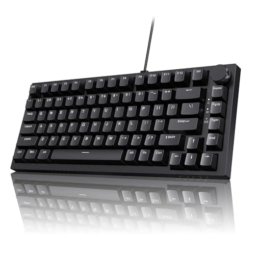 Image of AJAZZ AK820 Wired Mechanical Keyboard, 75% QWERTY Layout 82-Key Hot-Swappable Gaming Keyboard with Volume Control Knob, PBT Keycaps, Red Switches, White North-Facing LED Lighting Effect, Black