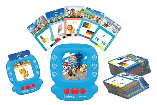 Image of LEXIBOOK, Quizz Hit®, Paw Patrol, Bilingual interactive card reader, English/French, 150 double-sided educational cards, educational quiz & flashcard machine, Red/Blue, JCR10PAi1