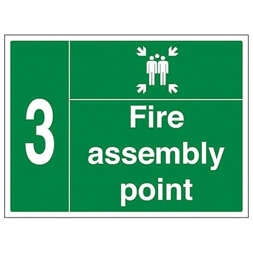 Image of V Safety Fire Assembly Point with Family and Number 3 400 x 300 mm - 1mm Rigid Plastic Safety Sign