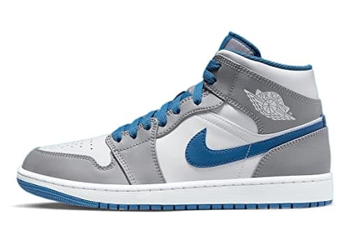 Image of Grey Cement / White / True Blue Nike Air Jordan 1 Mid, Cement Grey/White-true Blue, 9.5