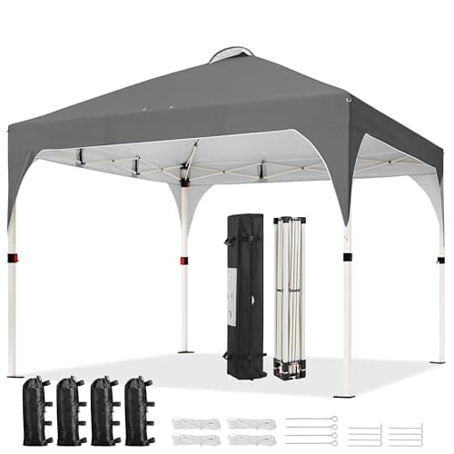 Image of Yaheetech Pop Up Gazebo, 3x3m Instant Foldinng Shelter with Wheeled Bag, 4 Sandbags, 4 Ropes, 12 Stakes, Metal Frame, Adjustable Height, Top Air Vent, Dark Grey