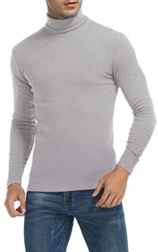 Image of MLANM Men's Turtleneck Jumper Slim Fit Tops Turtleneck Long Sleeve Shirts Pullover High Roll Neck Tops Sweater, Grey M