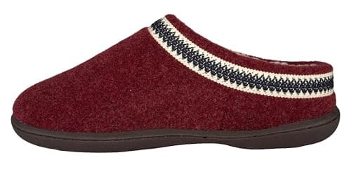 Image of Clarks Womens Wool Felt Clog Slippers JMH1319T - Warm Cozy Plush Faux Fur Lined - Indoor Outdoor House Slipper for Women, Burgundy, 5.5 UK
