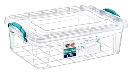 Image of Best House | Plastic Storage Box with Clips & Lid | 5 Litres | Pack of 1 | L 32.2cm x W 20.5cm x H 13.6cm | Rectangle |Stackable Clear Durable Multipurpose Office Home Kitchen Tool (SMALL Size)