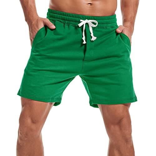 Image of Amy Coulee Mens Sweat Shorts 5.5 Inch Workout Drawstring Cotton Casual Shorts with Pockets (S, Green)