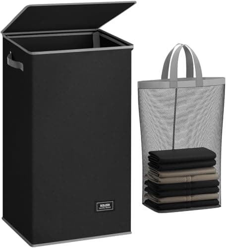 Image of SOLEDI Laundry Baskets with Lid 100L Large Laundry Bin, Washing Baskets for Laundry with Removable Bag - Foldable Dirty Clothes Laundry Baskets for Bedrooms (Black)